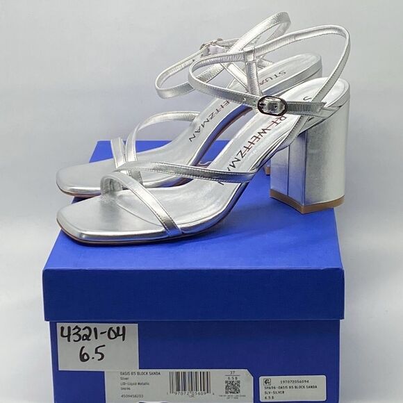 Stuart Weitzman Oasis 85MM Metallic Leather Block-Heel Sandals size 6.5 - Picture 10 of 12